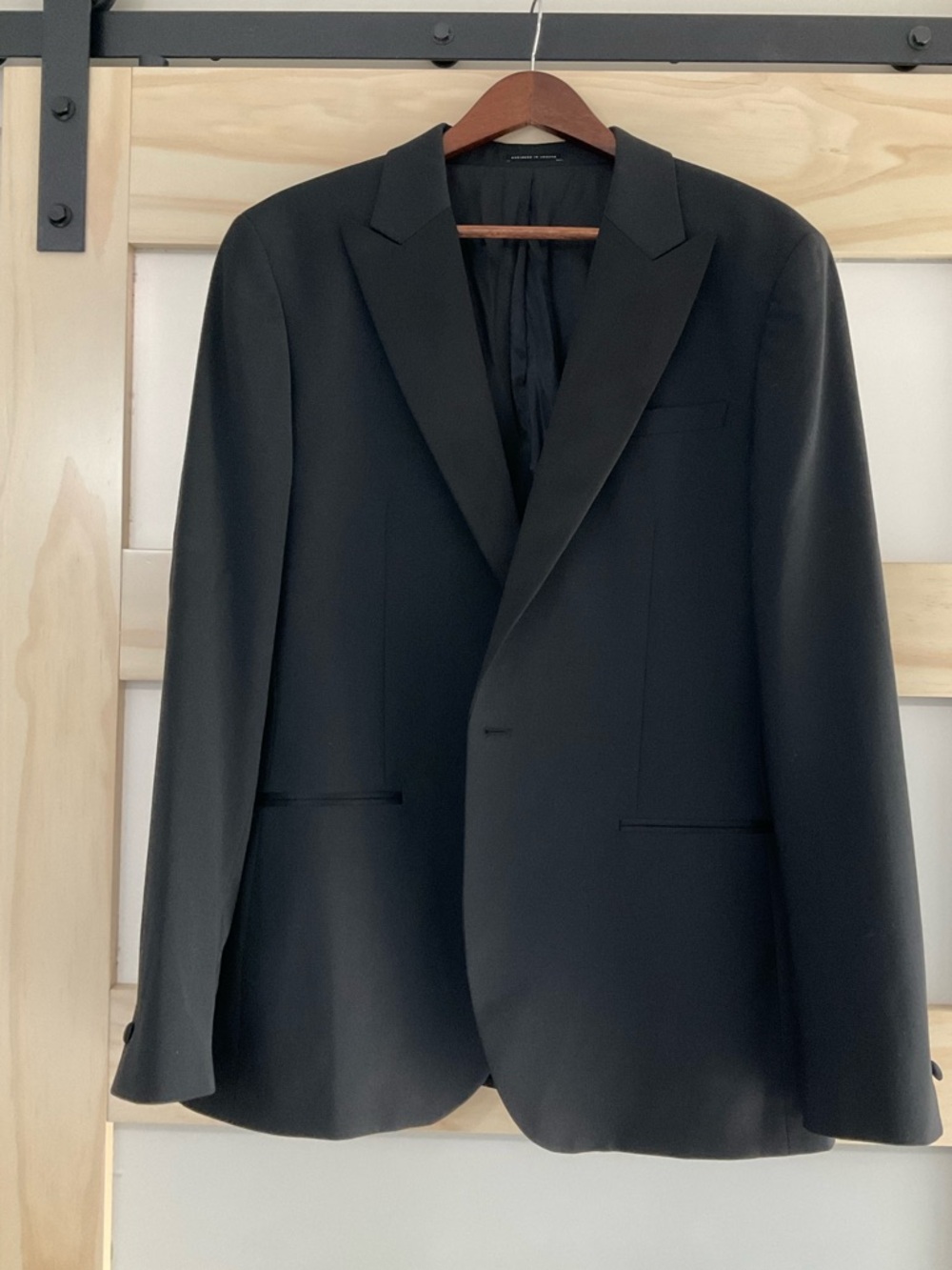 Reiss Black Wool Blend Tuxedo Jacket Satin Trim Men’s 42R Formal Dinner Blazer